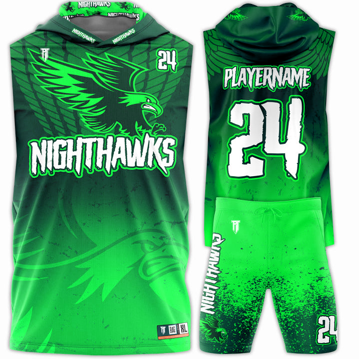 P.T.1 NIGHTHAWKS HOODED COMPRESSION 7V7 CUSTOM FLAG FOOTBALL UNIFORMS