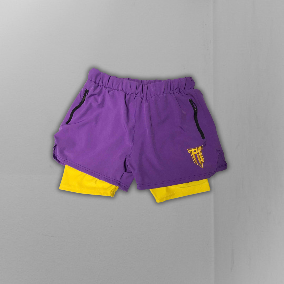 2-in-1 Purple Amethyst and Bumble Bee Flex Shorts