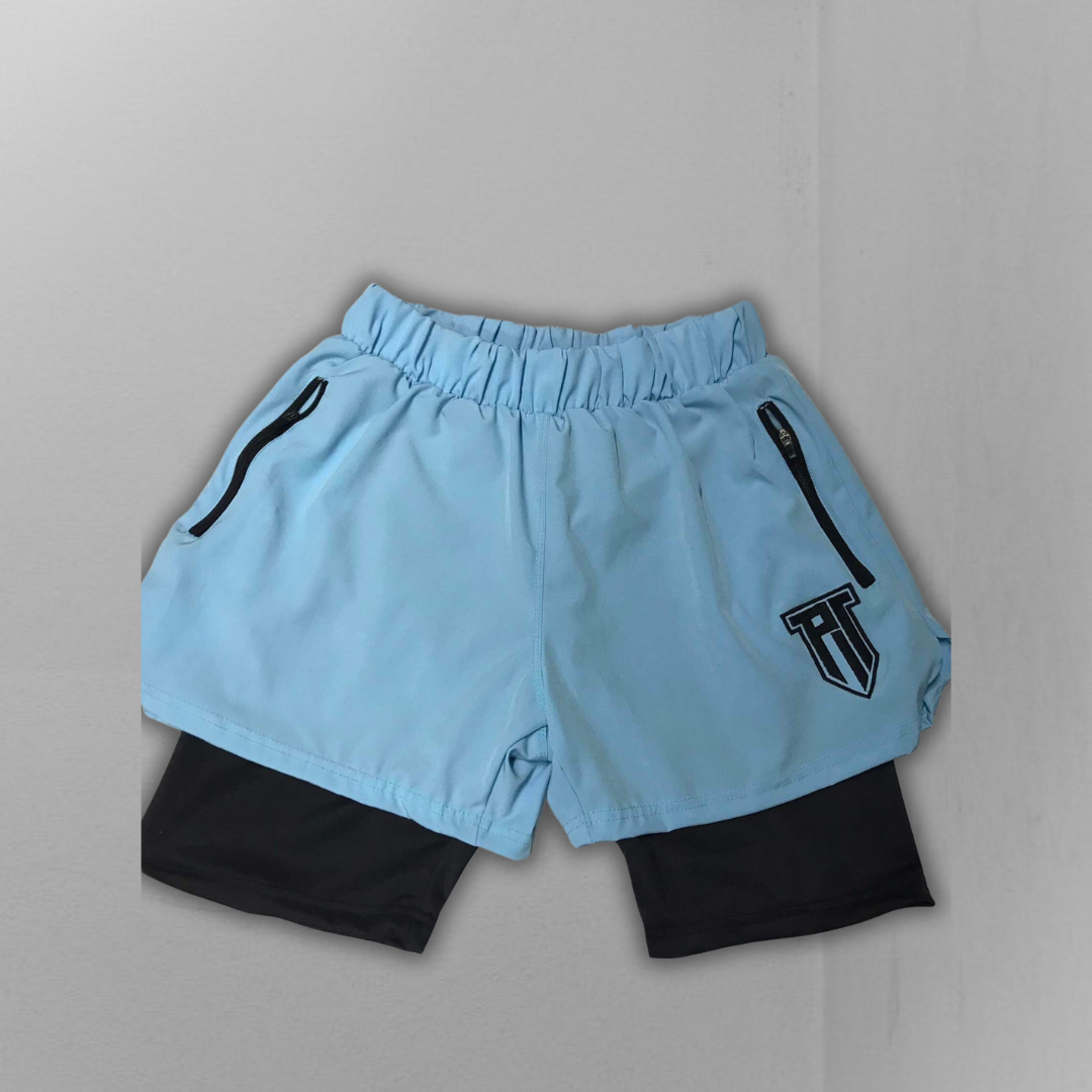 2-in-1 Middle Blue and Black Flex Shorts