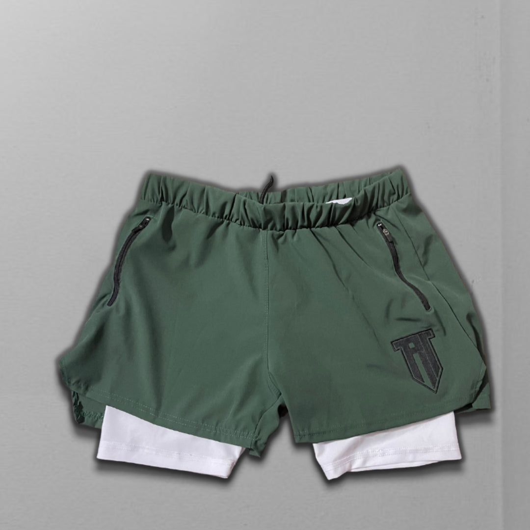 2-in-1 Pine Green and White Flex Shorts