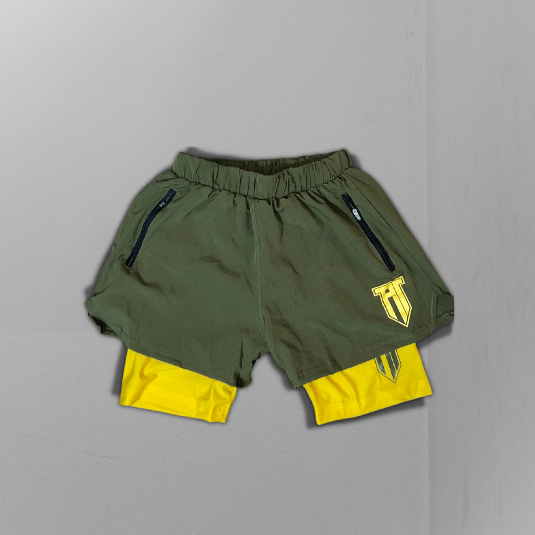 2-in-1 Cadmium Green and Yellow Flex Shorts