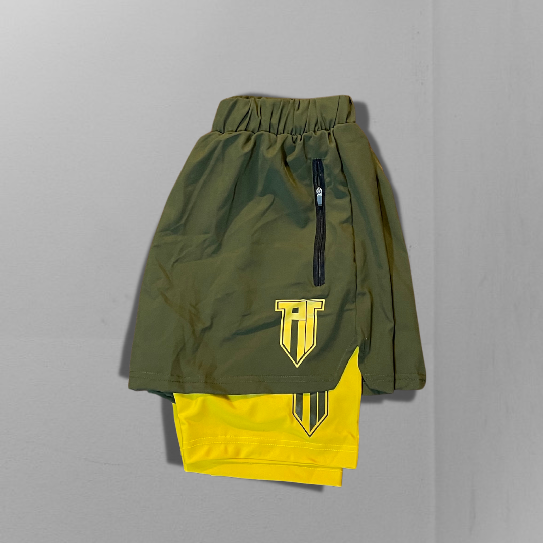 2-in-1 Cadmium Green and Yellow Flex Shorts