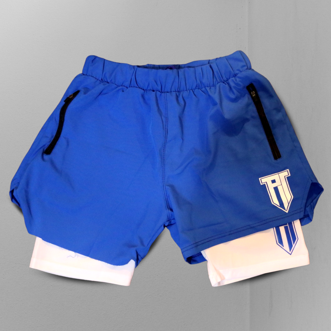 2-in-1 Azure Blue and White Flex Shorts