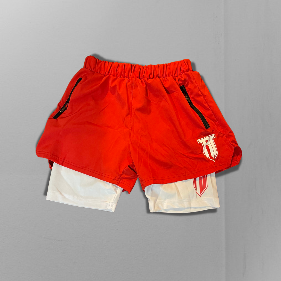 2-in-1 Scarlet Red and White Flex Shorts