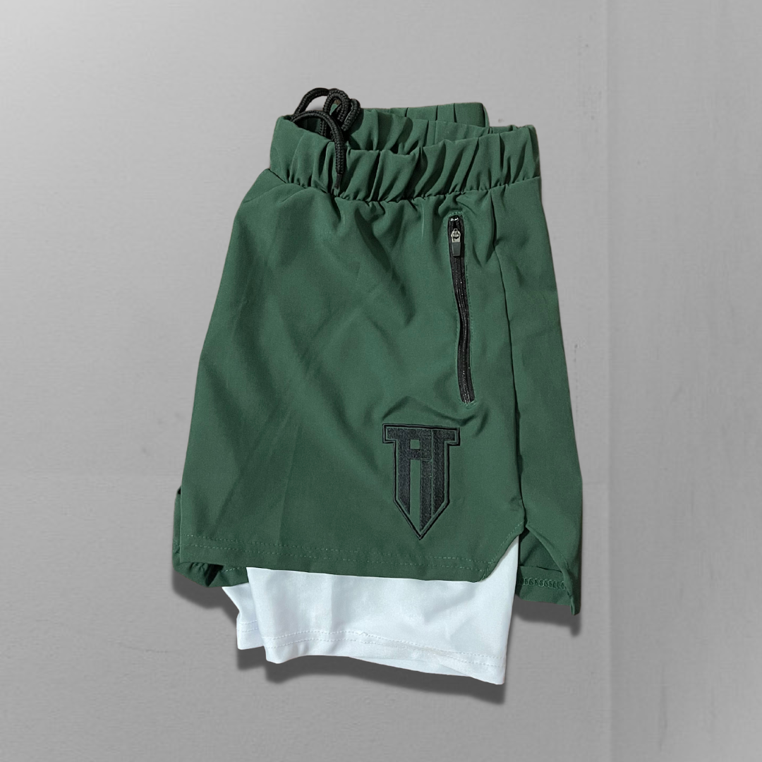 2-in-1 Pine Green and White Flex Shorts